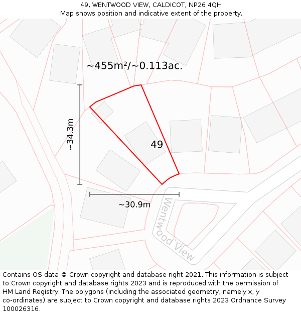 49, WENTWOOD VIEW, CALDICOT, NP26 4QH: Plot and title map