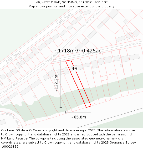 49, WEST DRIVE, SONNING, READING, RG4 6GE: Plot and title map