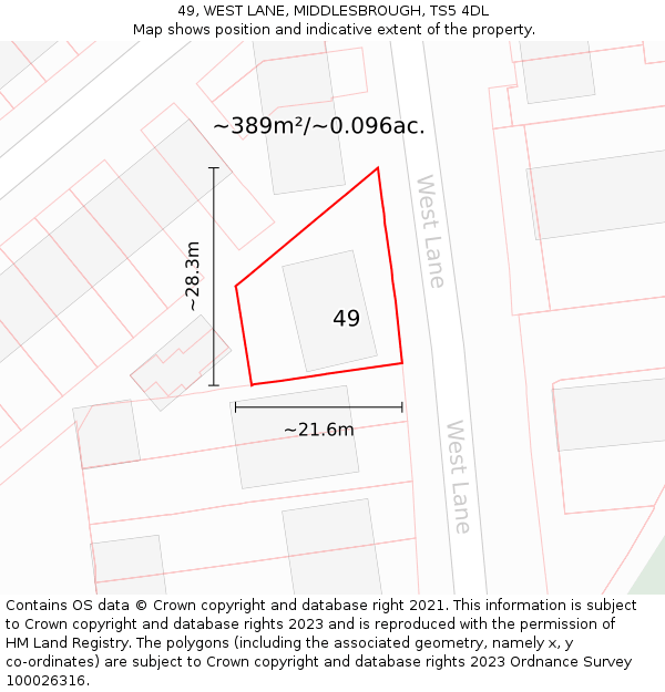 49, WEST LANE, MIDDLESBROUGH, TS5 4DL: Plot and title map