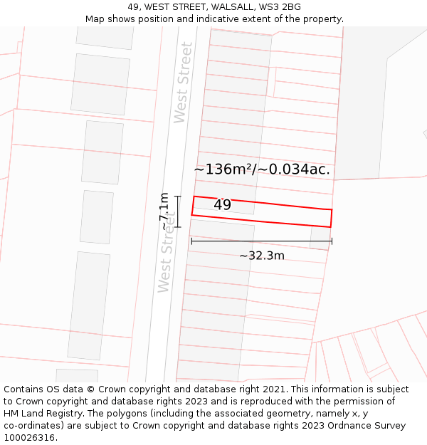 49, WEST STREET, WALSALL, WS3 2BG: Plot and title map