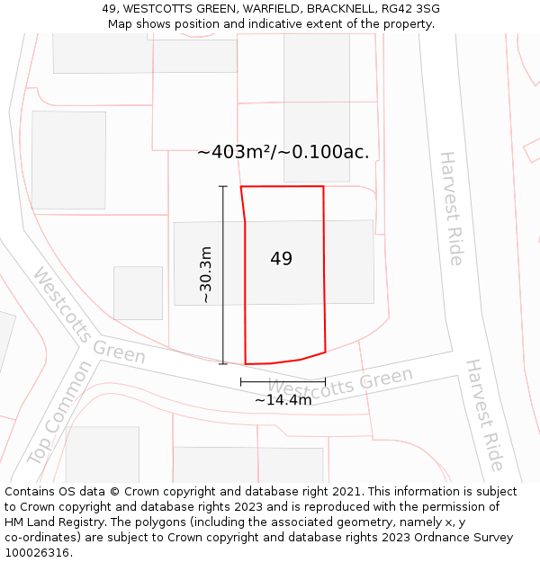 49, WESTCOTTS GREEN, WARFIELD, BRACKNELL, RG42 3SG: Plot and title map