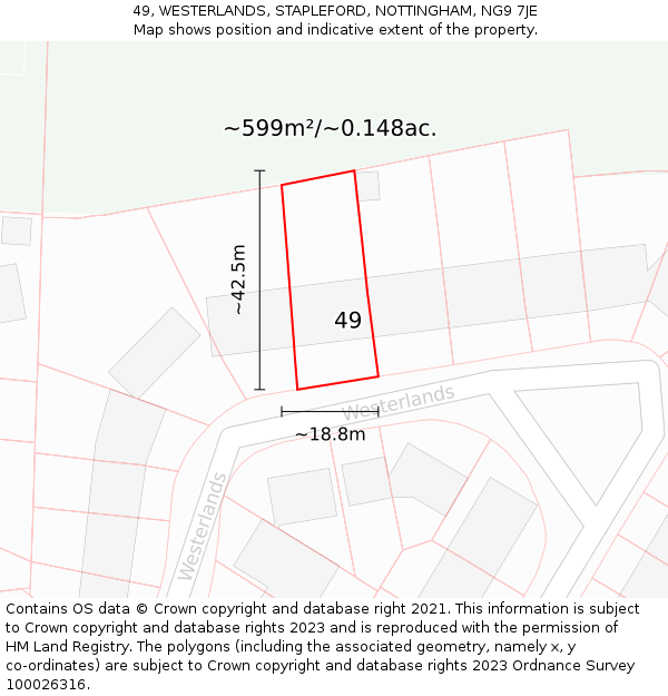 49, WESTERLANDS, STAPLEFORD, NOTTINGHAM, NG9 7JE: Plot and title map