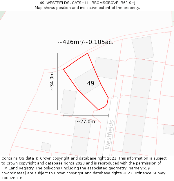 49, WESTFIELDS, CATSHILL, BROMSGROVE, B61 9HJ: Plot and title map