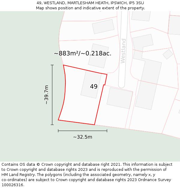 49, WESTLAND, MARTLESHAM HEATH, IPSWICH, IP5 3SU: Plot and title map