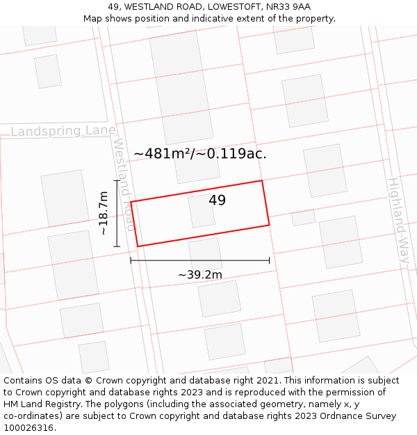 49, WESTLAND ROAD, LOWESTOFT, NR33 9AA: Plot and title map