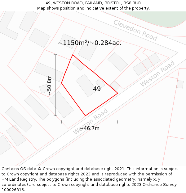 49, WESTON ROAD, FAILAND, BRISTOL, BS8 3UR: Plot and title map