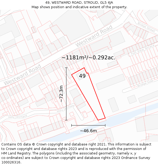 49, WESTWARD ROAD, STROUD, GL5 4JA: Plot and title map