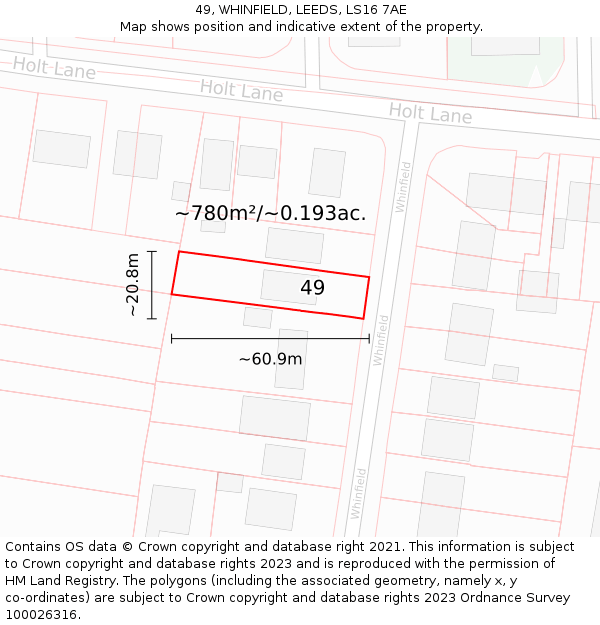 49, WHINFIELD, LEEDS, LS16 7AE: Plot and title map