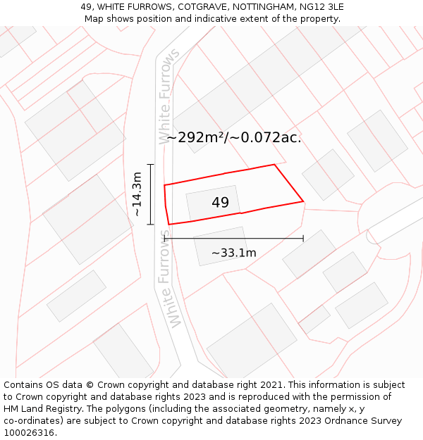 49, WHITE FURROWS, COTGRAVE, NOTTINGHAM, NG12 3LE: Plot and title map