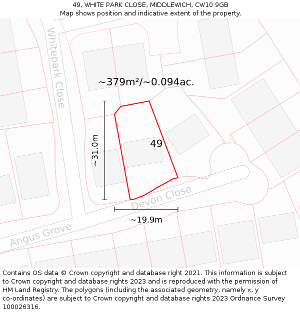 49, WHITE PARK CLOSE, MIDDLEWICH, CW10 9GB: Plot and title map