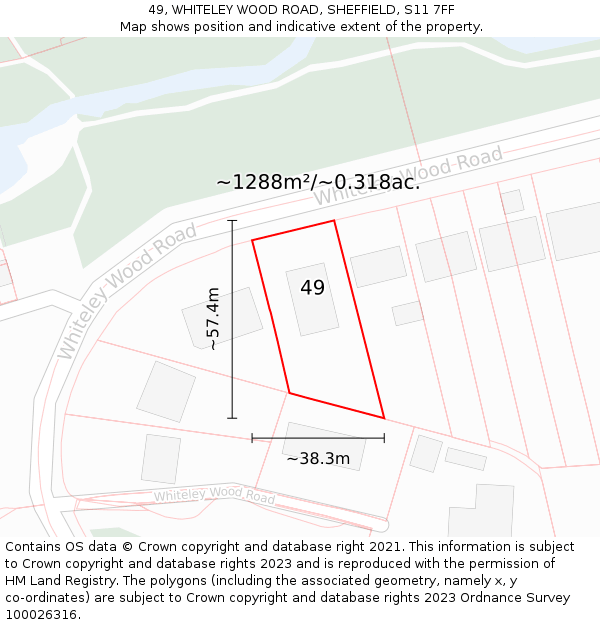 49, WHITELEY WOOD ROAD, SHEFFIELD, S11 7FF: Plot and title map