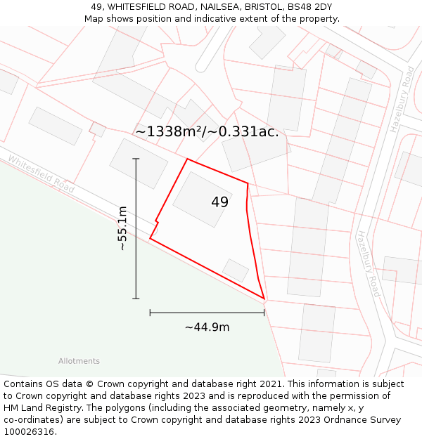 49, WHITESFIELD ROAD, NAILSEA, BRISTOL, BS48 2DY: Plot and title map