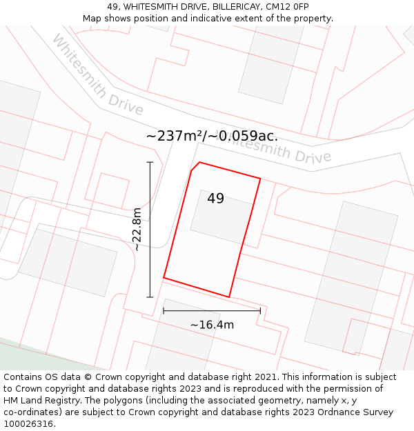 49, WHITESMITH DRIVE, BILLERICAY, CM12 0FP: Plot and title map