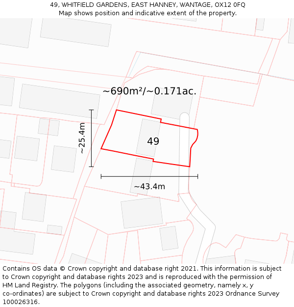 49, WHITFIELD GARDENS, EAST HANNEY, WANTAGE, OX12 0FQ: Plot and title map