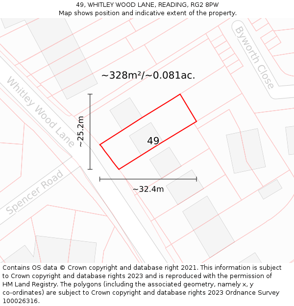 49, WHITLEY WOOD LANE, READING, RG2 8PW: Plot and title map