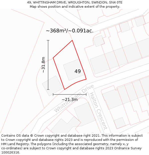 49, WHITTINGHAM DRIVE, WROUGHTON, SWINDON, SN4 0TE: Plot and title map