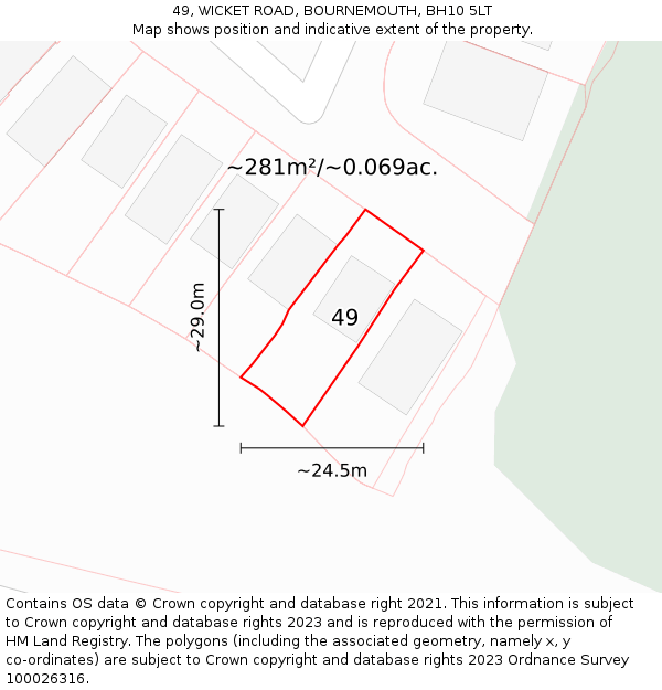 49, WICKET ROAD, BOURNEMOUTH, BH10 5LT: Plot and title map
