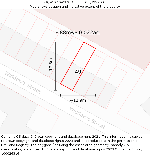 49, WIDDOWS STREET, LEIGH, WN7 2AE: Plot and title map