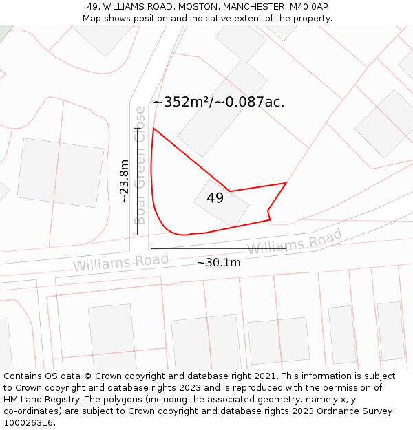 49, WILLIAMS ROAD, MOSTON, MANCHESTER, M40 0AP: Plot and title map