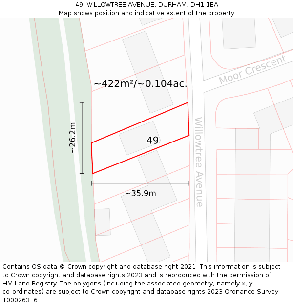 49, WILLOWTREE AVENUE, DURHAM, DH1 1EA: Plot and title map