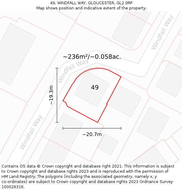 49, WINDFALL WAY, GLOUCESTER, GL2 0RP: Plot and title map