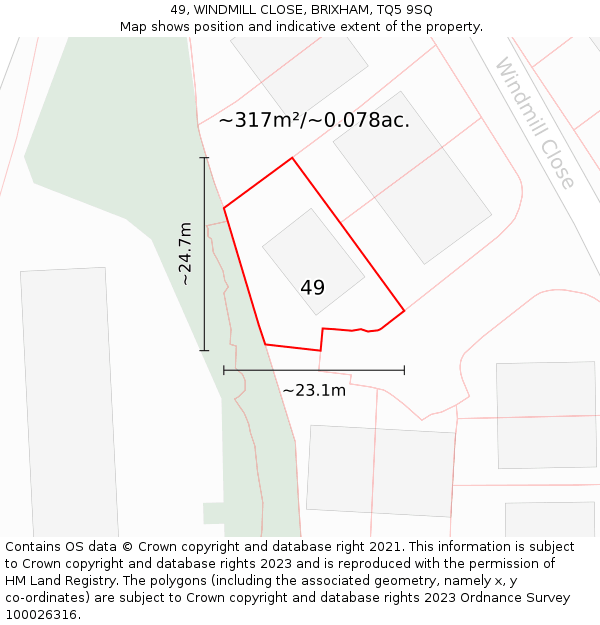 49, WINDMILL CLOSE, BRIXHAM, TQ5 9SQ: Plot and title map