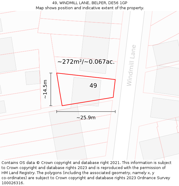 49, WINDMILL LANE, BELPER, DE56 1GP: Plot and title map