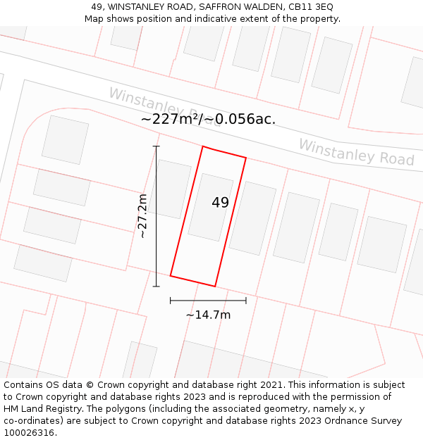 49, WINSTANLEY ROAD, SAFFRON WALDEN, CB11 3EQ: Plot and title map