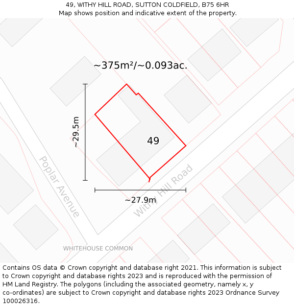 49, WITHY HILL ROAD, SUTTON COLDFIELD, B75 6HR: Plot and title map
