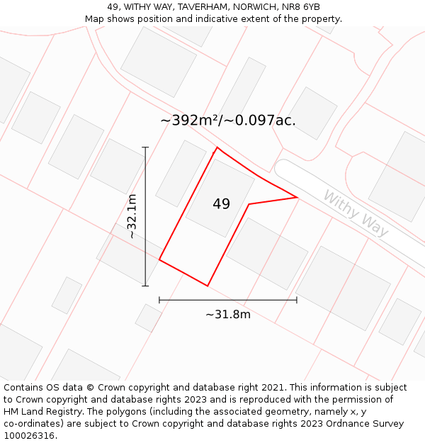 49, WITHY WAY, TAVERHAM, NORWICH, NR8 6YB: Plot and title map