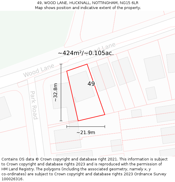 49, WOOD LANE, HUCKNALL, NOTTINGHAM, NG15 6LR: Plot and title map