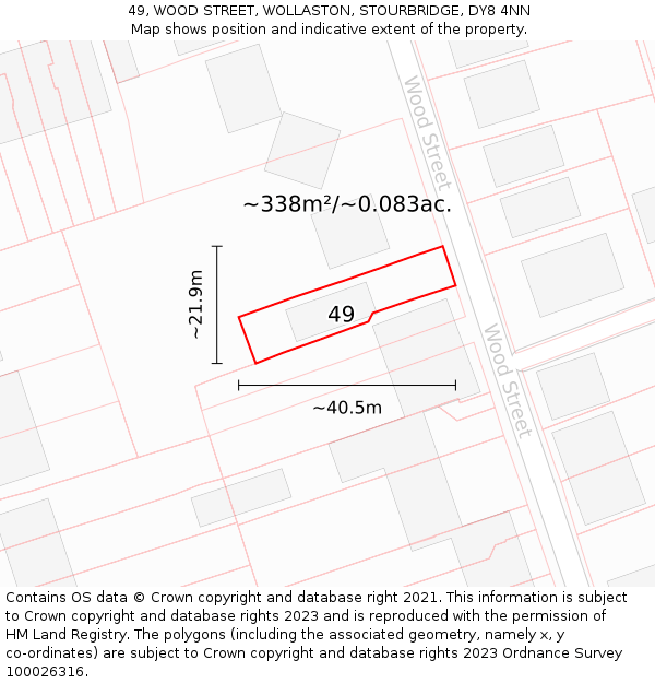49, WOOD STREET, WOLLASTON, STOURBRIDGE, DY8 4NN: Plot and title map
