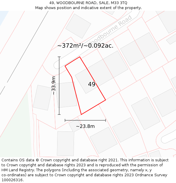 49, WOODBOURNE ROAD, SALE, M33 3TQ: Plot and title map