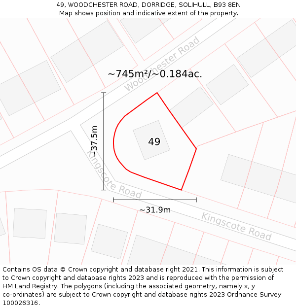49, WOODCHESTER ROAD, DORRIDGE, SOLIHULL, B93 8EN: Plot and title map