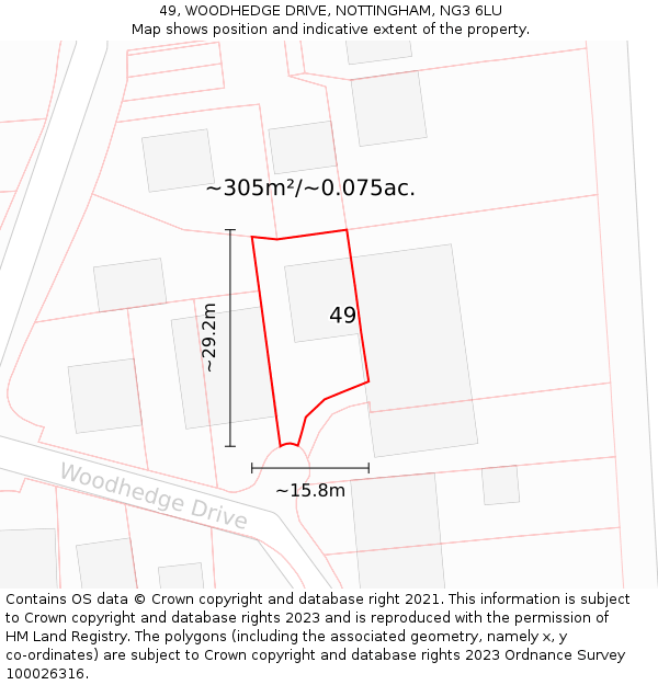49, WOODHEDGE DRIVE, NOTTINGHAM, NG3 6LU: Plot and title map