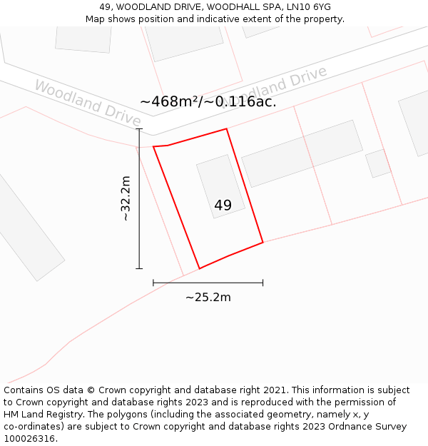 49, WOODLAND DRIVE, WOODHALL SPA, LN10 6YG: Plot and title map