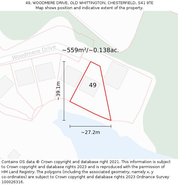 49, WOODMERE DRIVE, OLD WHITTINGTON, CHESTERFIELD, S41 9TE: Plot and title map