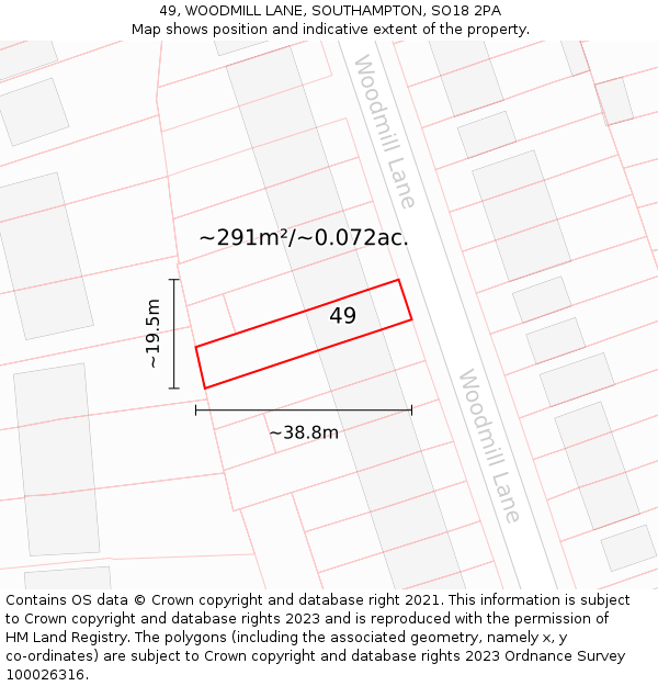 49, WOODMILL LANE, SOUTHAMPTON, SO18 2PA: Plot and title map