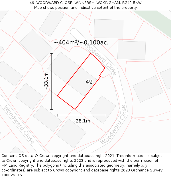 49, WOODWARD CLOSE, WINNERSH, WOKINGHAM, RG41 5NW: Plot and title map