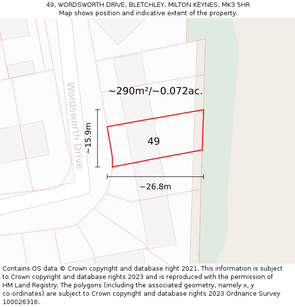 49, WORDSWORTH DRIVE, BLETCHLEY, MILTON KEYNES, MK3 5HR: Plot and title map