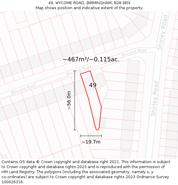 49, WYCOME ROAD, BIRMINGHAM, B28 9EN: Plot and title map