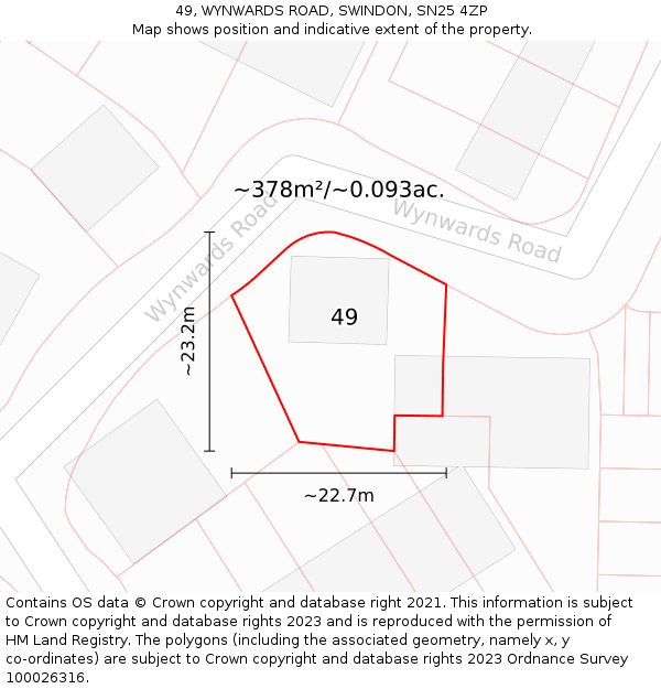 49, WYNWARDS ROAD, SWINDON, SN25 4ZP: Plot and title map
