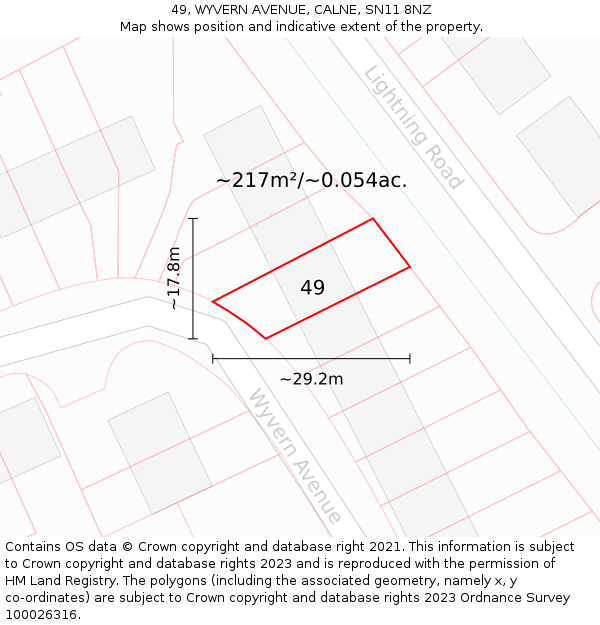 49, WYVERN AVENUE, CALNE, SN11 8NZ: Plot and title map