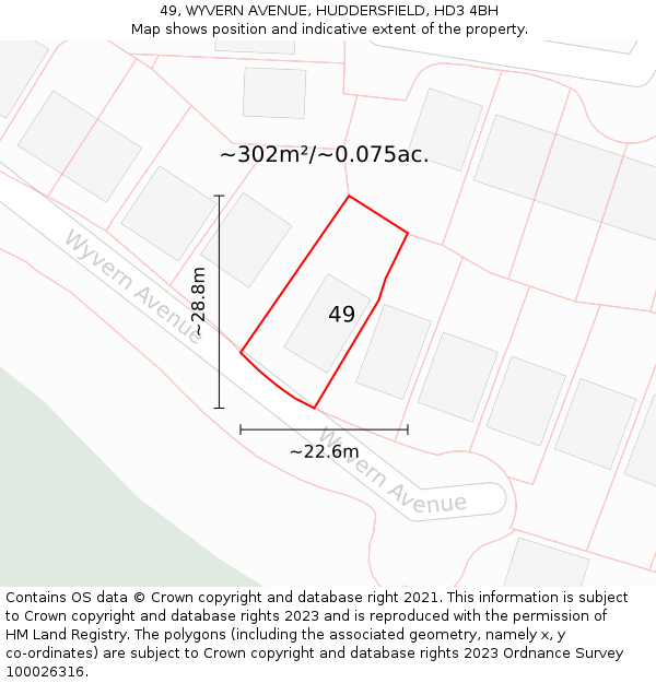 49, WYVERN AVENUE, HUDDERSFIELD, HD3 4BH: Plot and title map