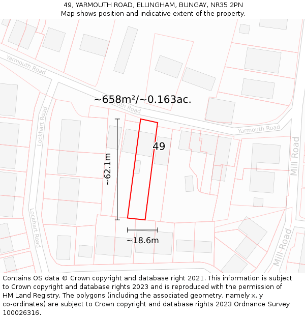 49, YARMOUTH ROAD, ELLINGHAM, BUNGAY, NR35 2PN: Plot and title map