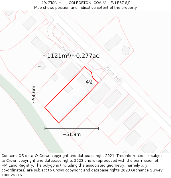 49, ZION HILL, COLEORTON, COALVILLE, LE67 8JP: Plot and title map