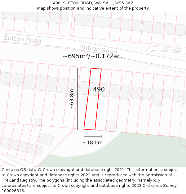 490, SUTTON ROAD, WALSALL, WS5 3AZ: Plot and title map
