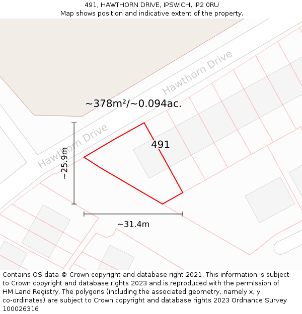 491, HAWTHORN DRIVE, IPSWICH, IP2 0RU: Plot and title map