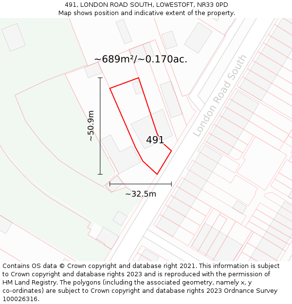 491, LONDON ROAD SOUTH, LOWESTOFT, NR33 0PD: Plot and title map