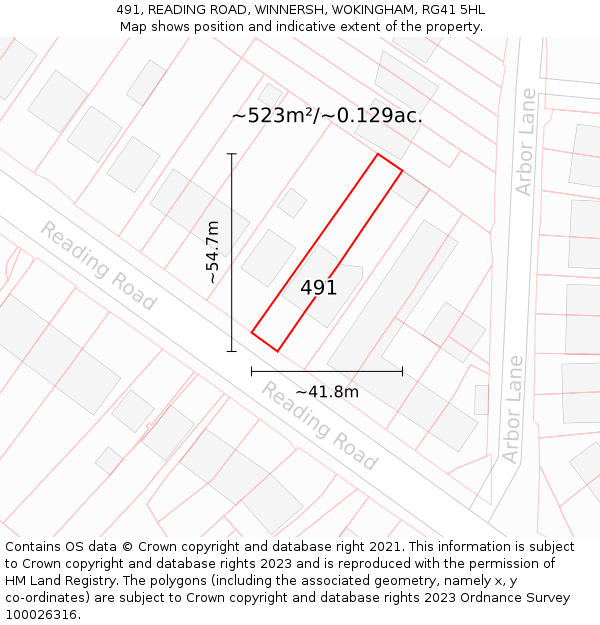 491, READING ROAD, WINNERSH, WOKINGHAM, RG41 5HL: Plot and title map